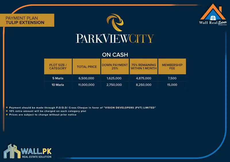 Park View City Tulip Extension Payment Plan 1