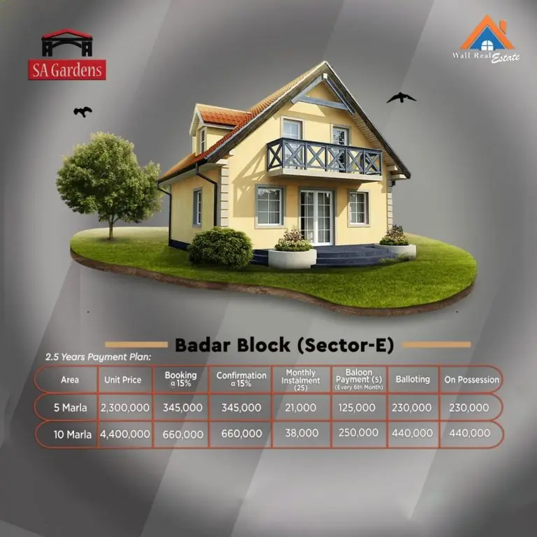 SA Garden Badar Block Sector E Payment Plan